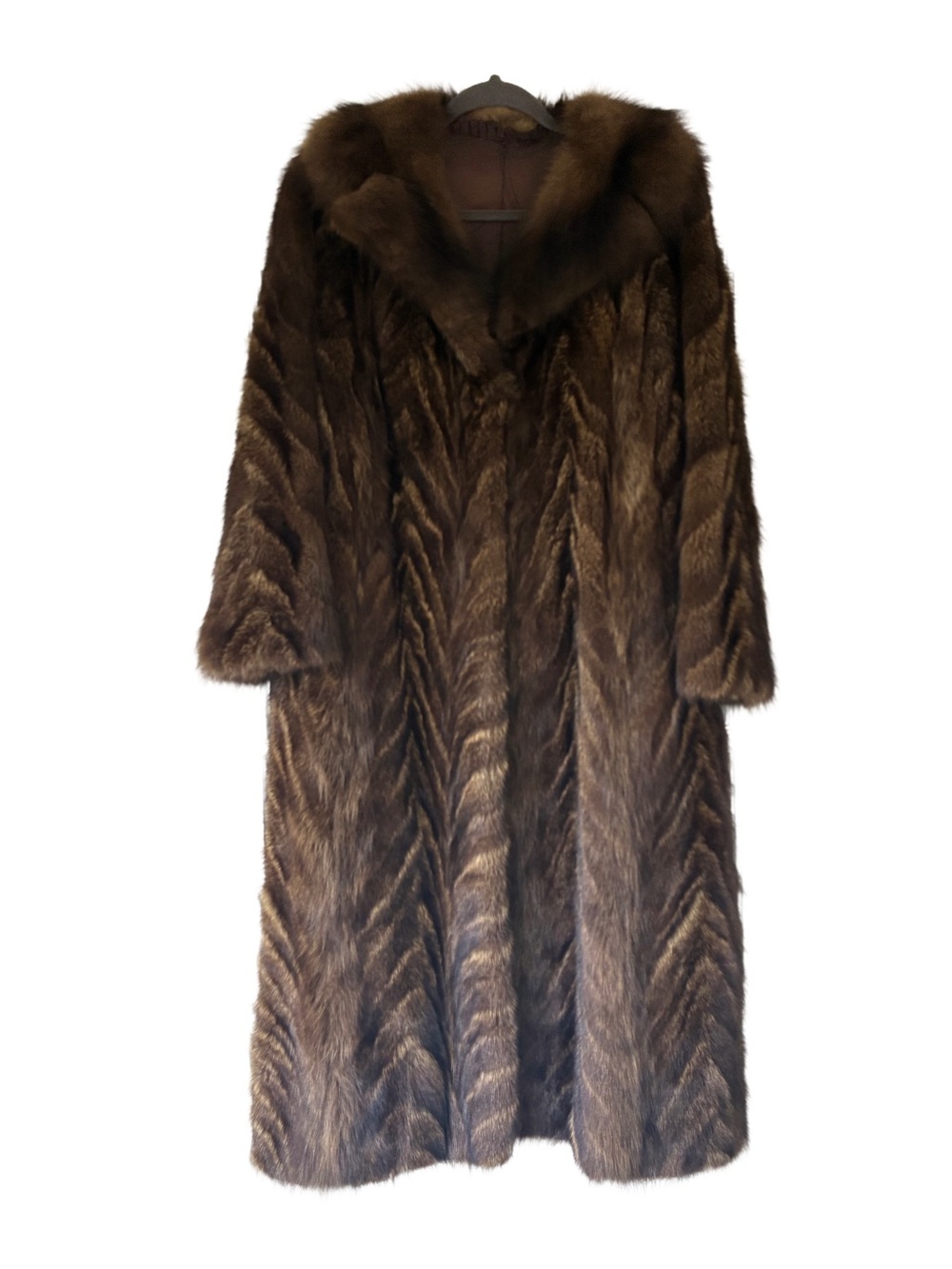 Vintage Mink & Sable Fur Coat Full Length Chevron Mob Wife Luxury Brown Fur